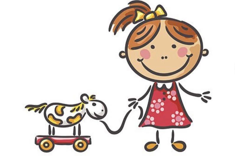 Illustration of a girl pulling a toy horse