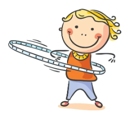 A cartoon of a child playing with a hula hoop