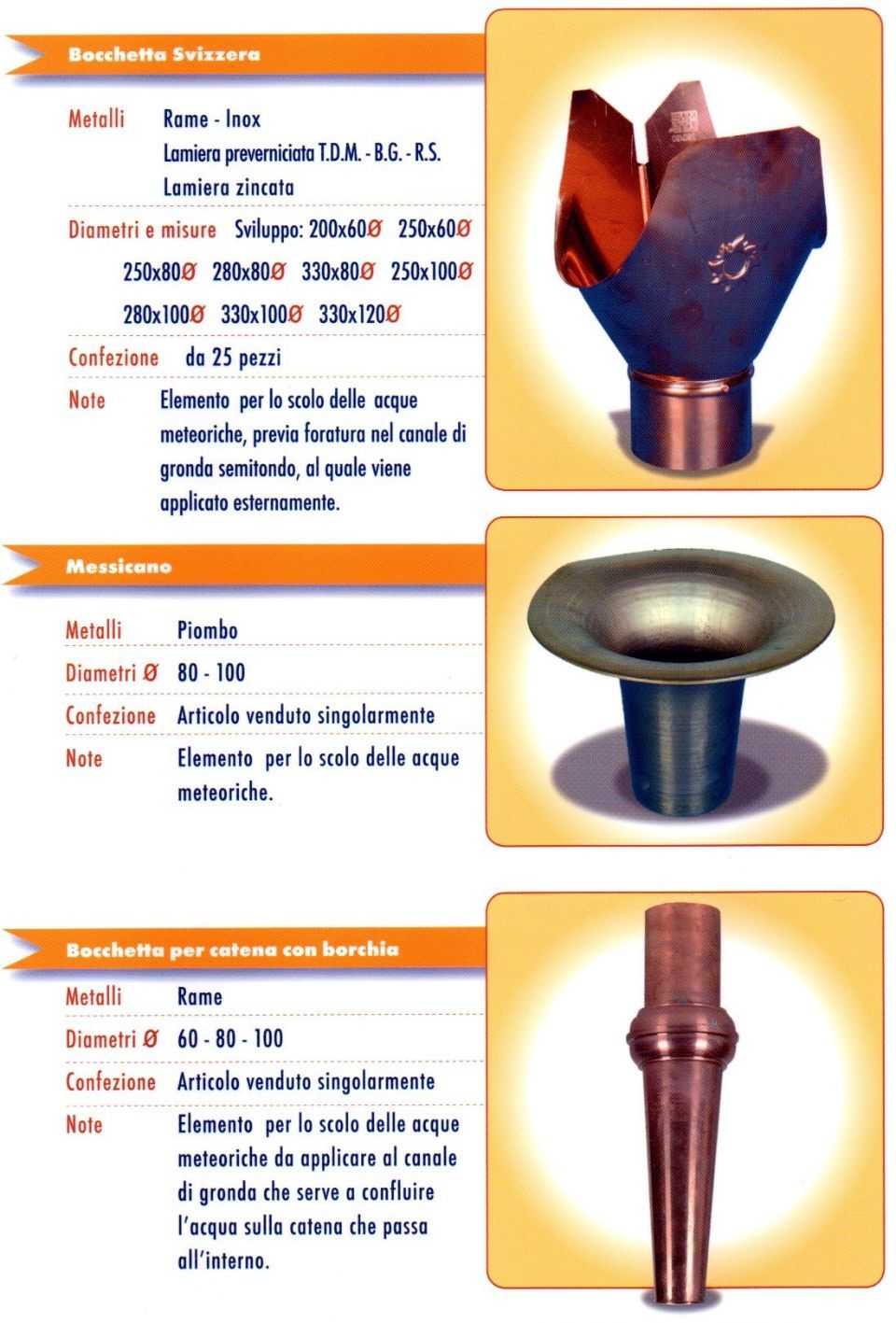 Bocchette piombo - rame - inox