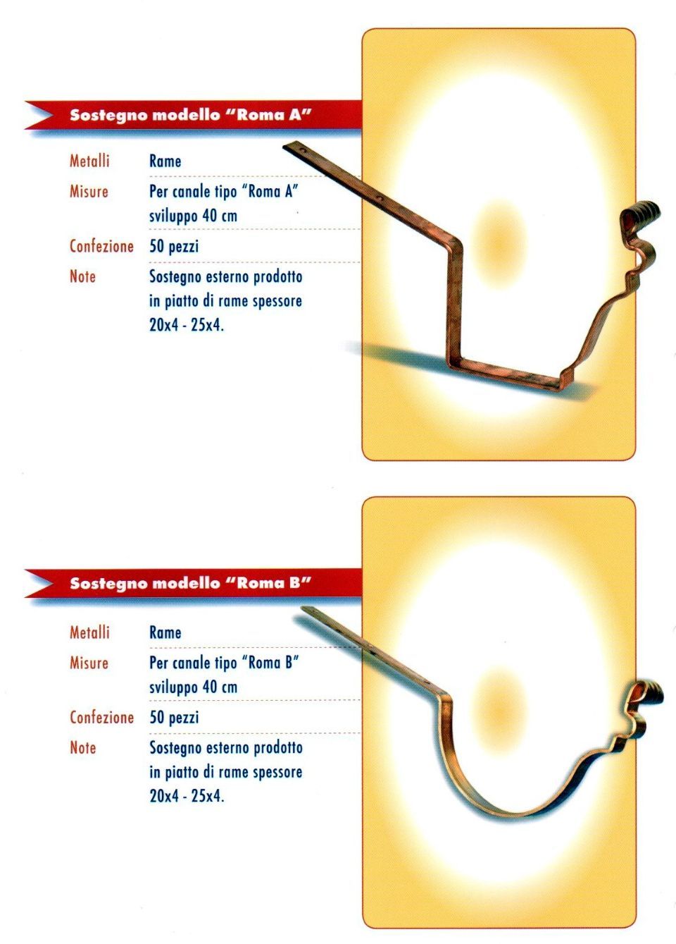 Sostegni in rame per canali