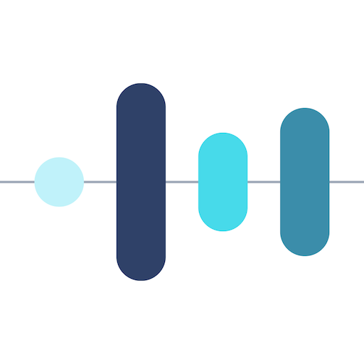 A minimalist bar graph icon showing a light blue circle followed by three vertical bars of varying heights and blue shades.