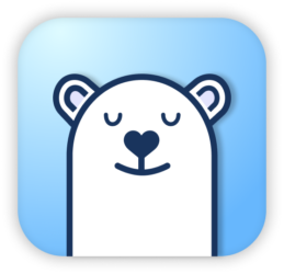 An icon of a stylized white bear face with a heart-shaped nose on a soft blue gradient background.