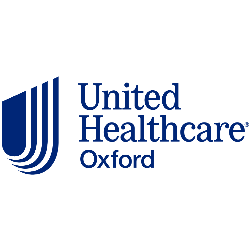 The logo for united healthcare oxford is blue and white.