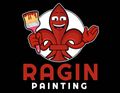 Red mascot holding paintbrush above “Ragin Painting” logo on black background