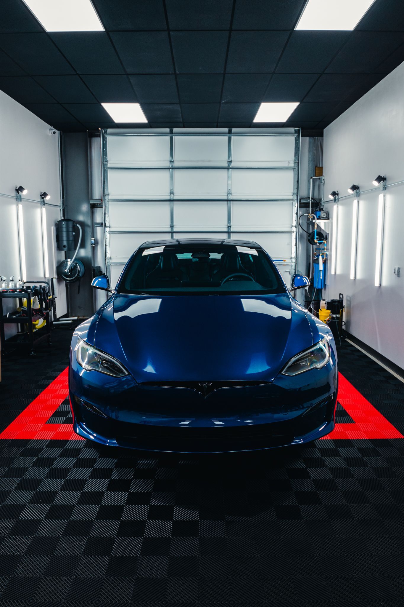 Close-up of Tesla’s tinted glass roof using SolarFX Window Tint in Lake Norman.