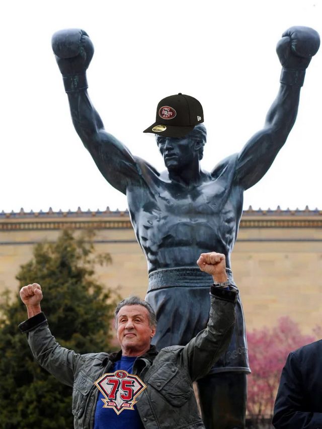 rocky statue with 49ers jersey