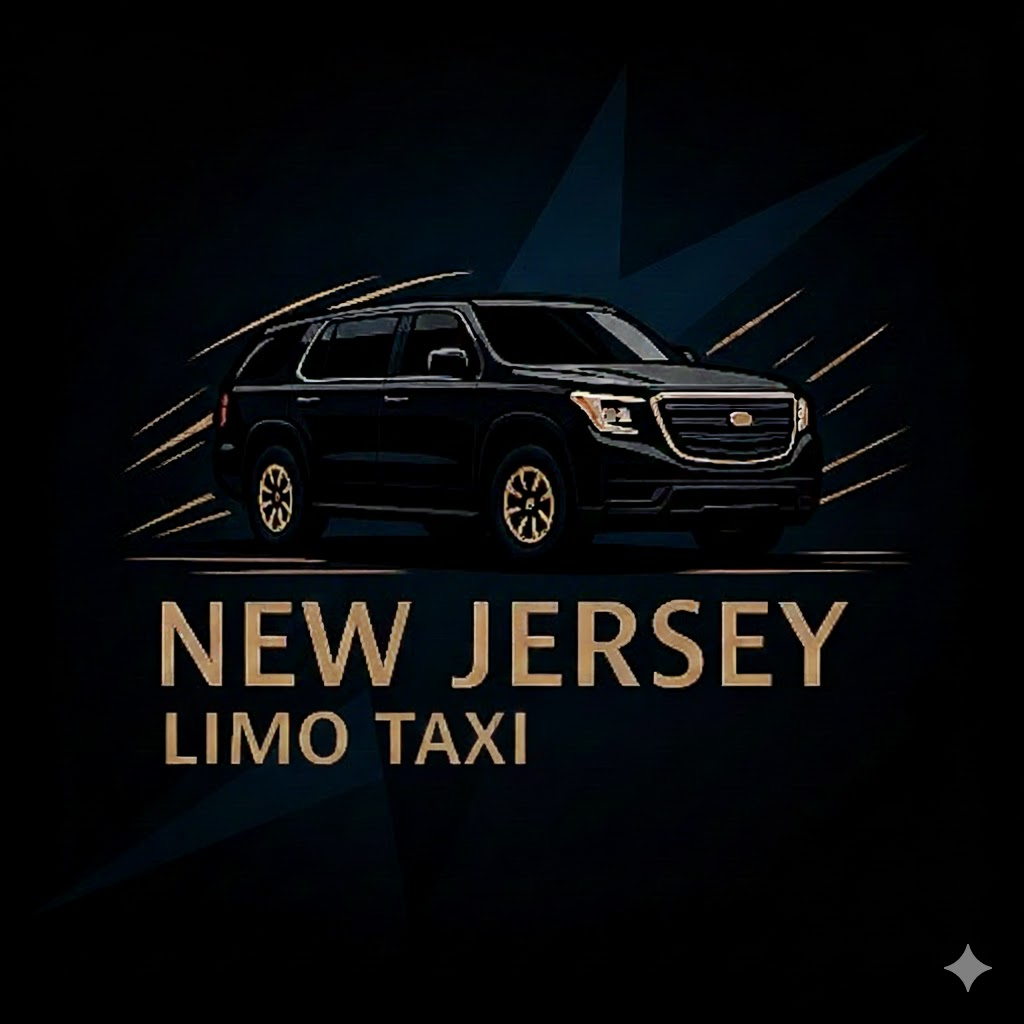Black SUV with gold accents and text "New Jersey Limo Taxi" on a dark background.