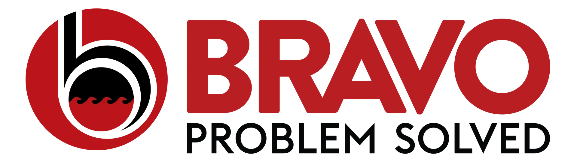 Bravo Problem Solved logo: red and black circular design with 