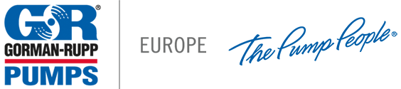 Logo for Gorman-Rupp Pumps Europe: a blue and white logo with the text 