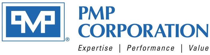 PMP Corporation logo: blue box with 