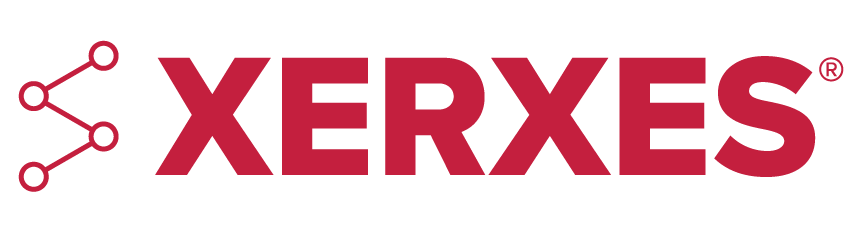 Logo of XERXES, red text with a graphic of connected circles to the left.