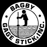 Bagby Gage Stick, Inc. logo with a person using a stick to measure water. Text surrounds the circular logo.