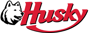 Logo with a white husky dog head and the word 