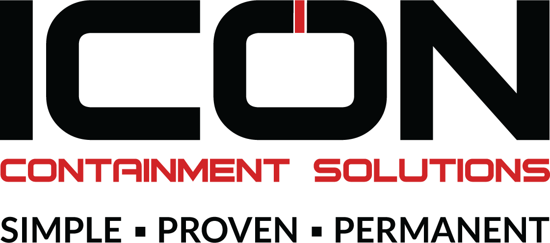 Logo for Icon Containment Solutions, in black, red, and white.  The words “Containment Solutions” appear below the Icon logo and the words 