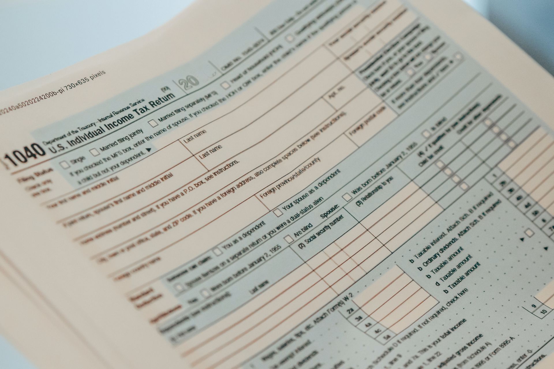 A close up of a 1040 tax form