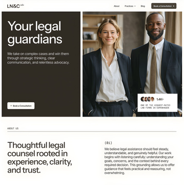 Legal services website landing page with two professionals and headline “Your legal guardians”