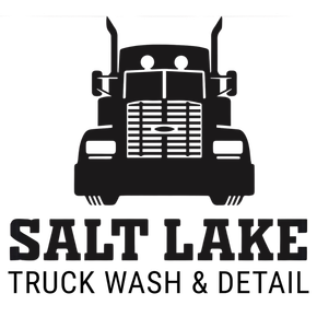 A black and white logo for salt lake truck wash and detail.
