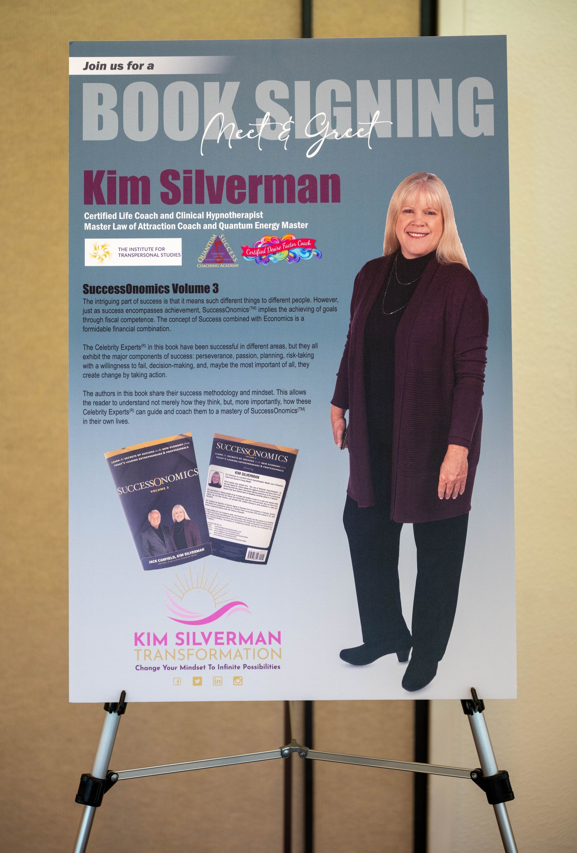 A poster for a book signing for kim silverman