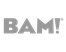 The word bam is written in black and white on a white background.