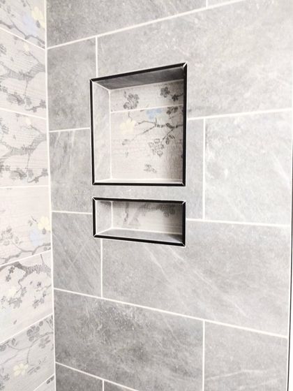 Image of creative tile work in the shower. 