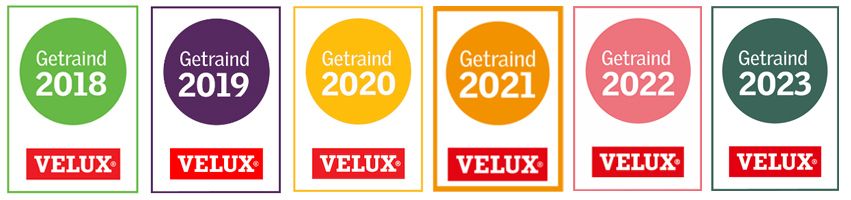 Een rij stickers met het jaartal 2018, 2019, 2020, 2021, 2022 en 2023 erop