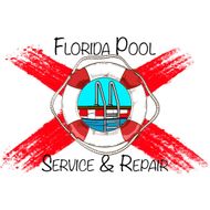 Logo for Florida Pool Service & Repair: Life preserver over pool scene with red cross background.