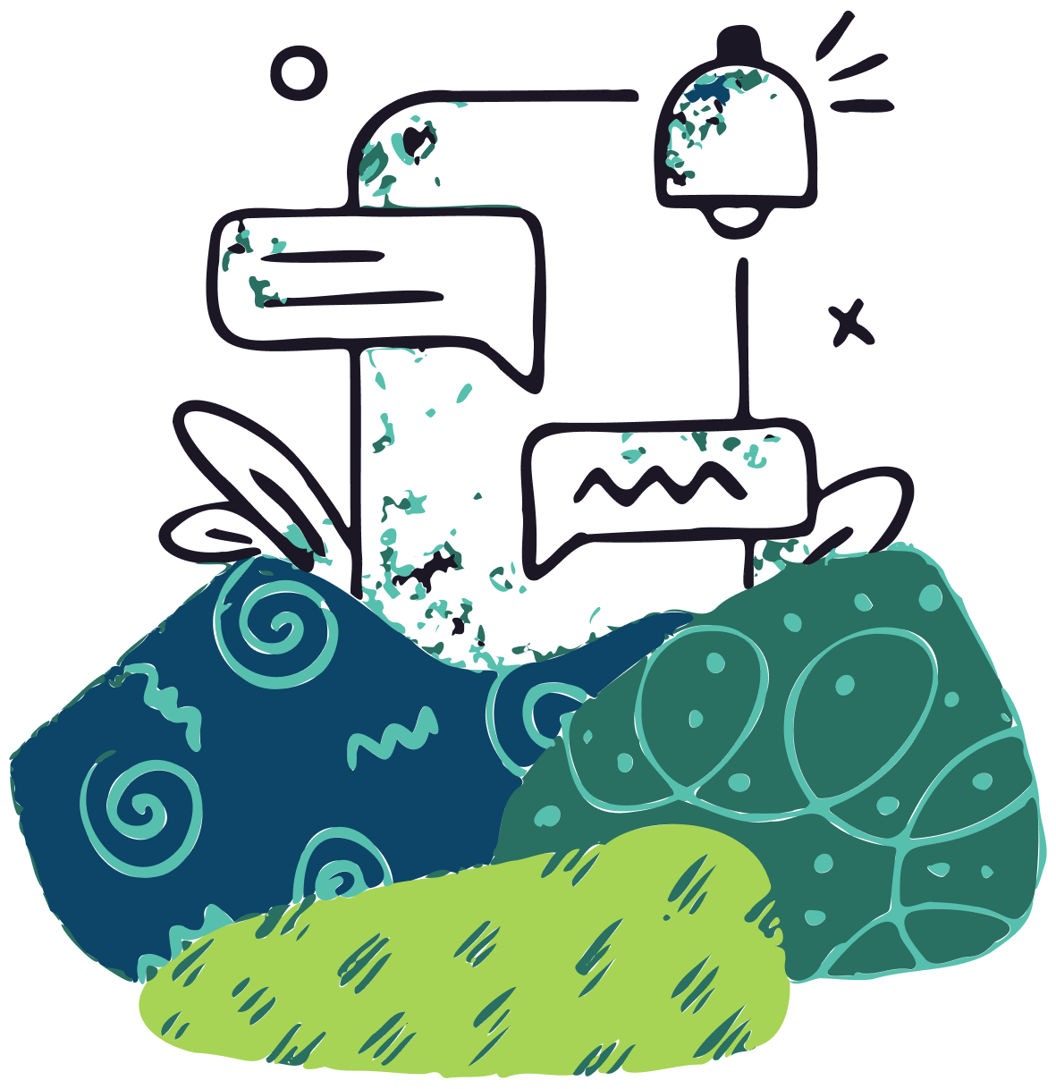 Playful illustrated mailbox graphic used in Waypoint at Hammond branding.