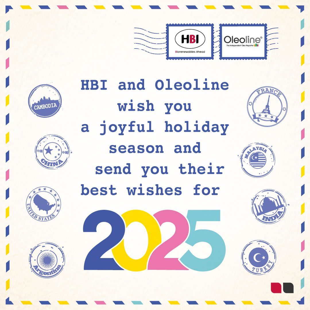 A postcard that says ' hbi and oleoline wish you a joyful holiday season and send you their best wishes for 2025 '