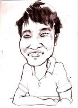 Un dessin en noir et blanc d'un homme avec les bras croisés