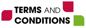 Un logo rouge et vert sur lequel est écrit « termes et conditions »