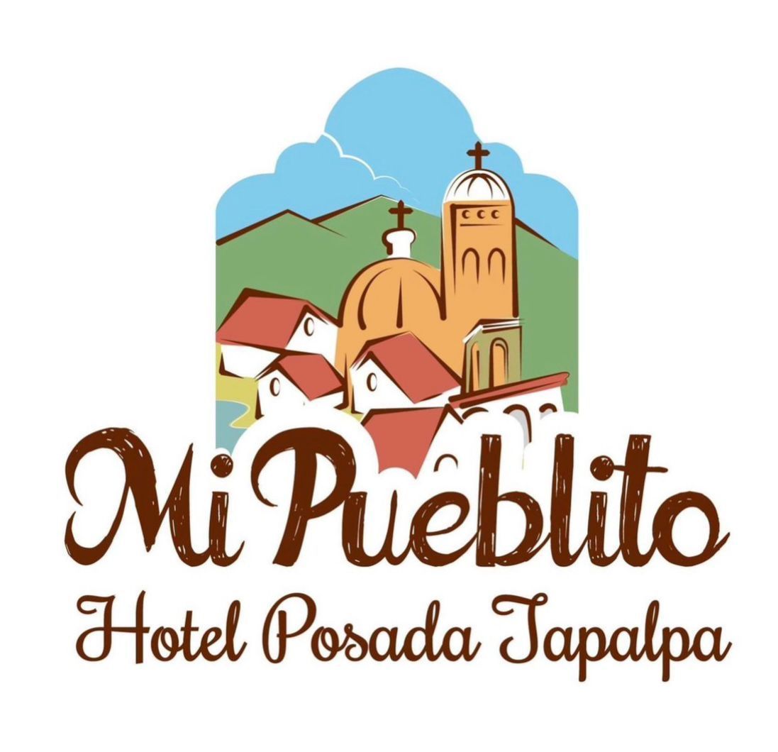 Logotipo del Hotel Mi Pueblito Posada Tapalpa, ilustraci&oacute;n estilizada de una iglesia .