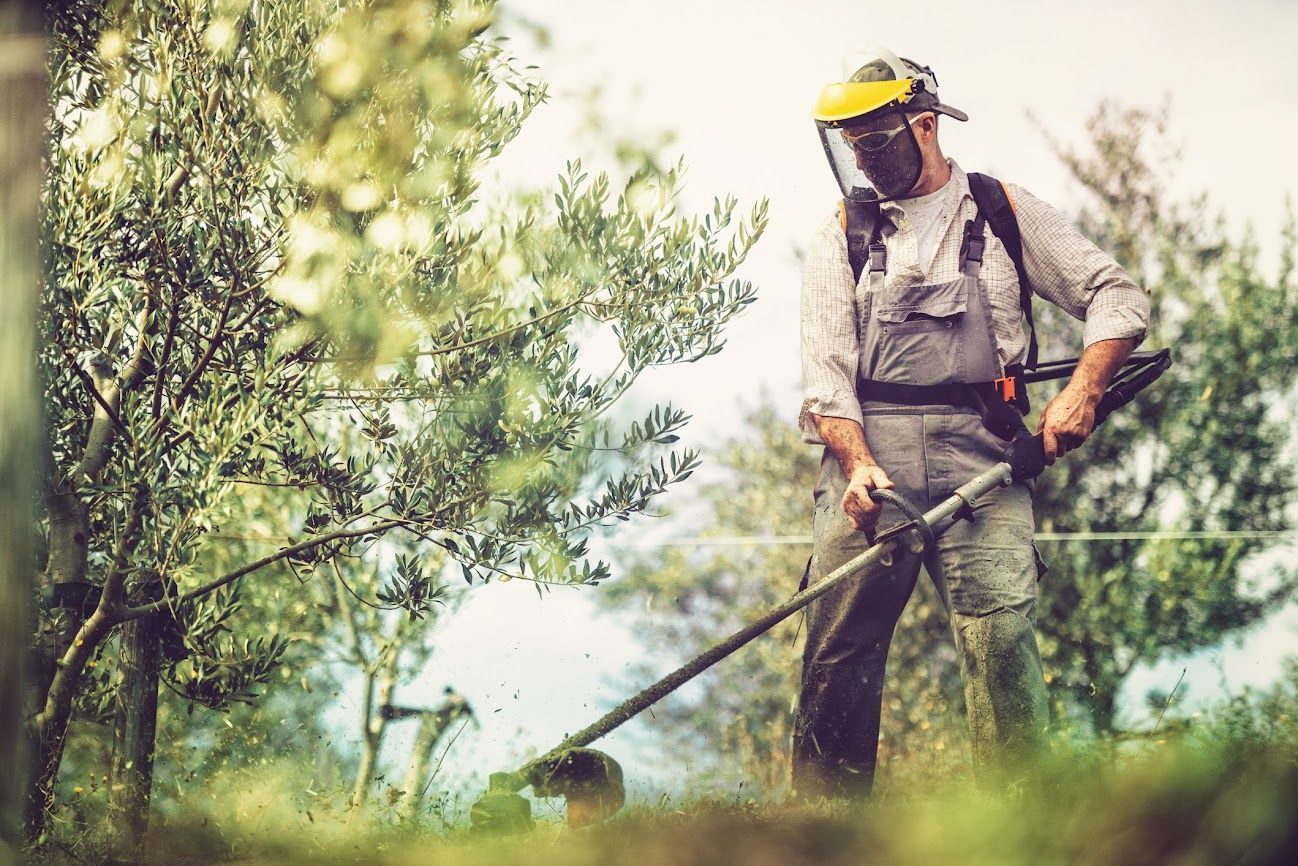 Uomo che utilizza un decespugliatore