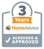 A home advisor logo that says `` 3 years home advisor screened and approved ''.