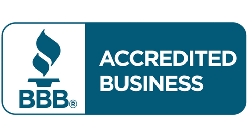 A blue sign that says accredited business a + rating