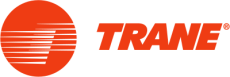 Trane logo: Orange circle with horizontal lines, and orange 