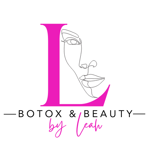 A logo for botox and beauty by leah with a line drawing of a woman 's face.