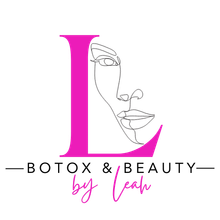 A logo for botox and beauty by leah with a line drawing of a woman 's face.