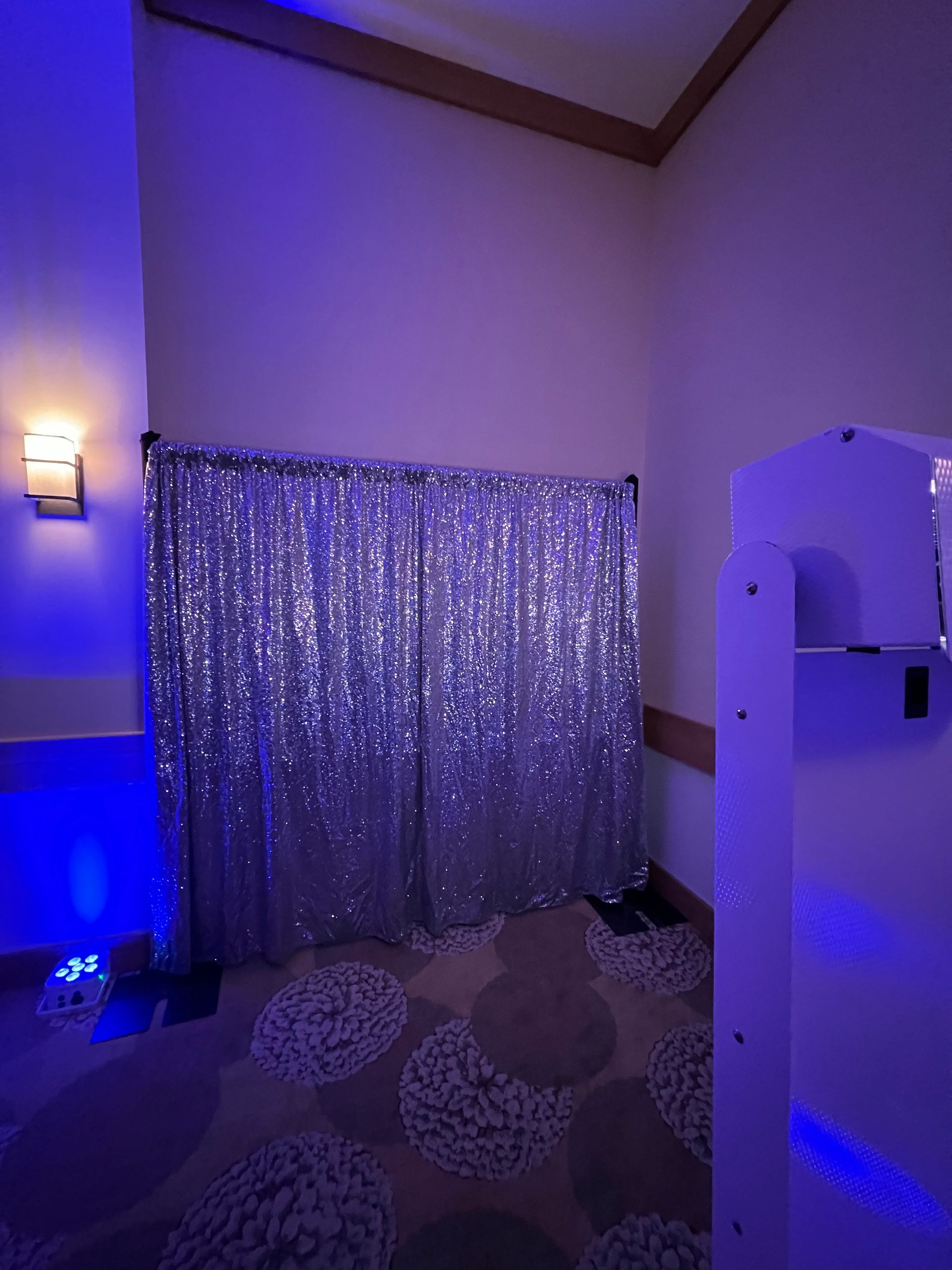 Silver sequin photo booth enclosure setup at a Philadelphia venue.