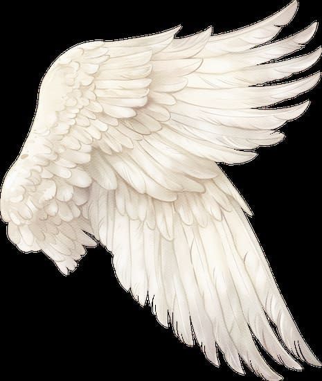 White angel wing, feathers fanned out, angled slightly upwards.