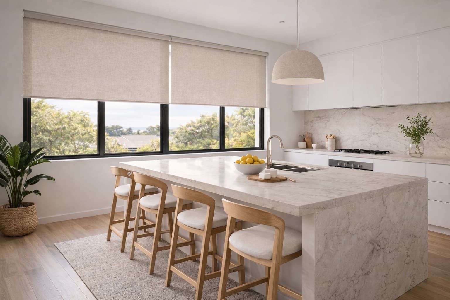 Different styles of roller blinds installed in Wollongong home