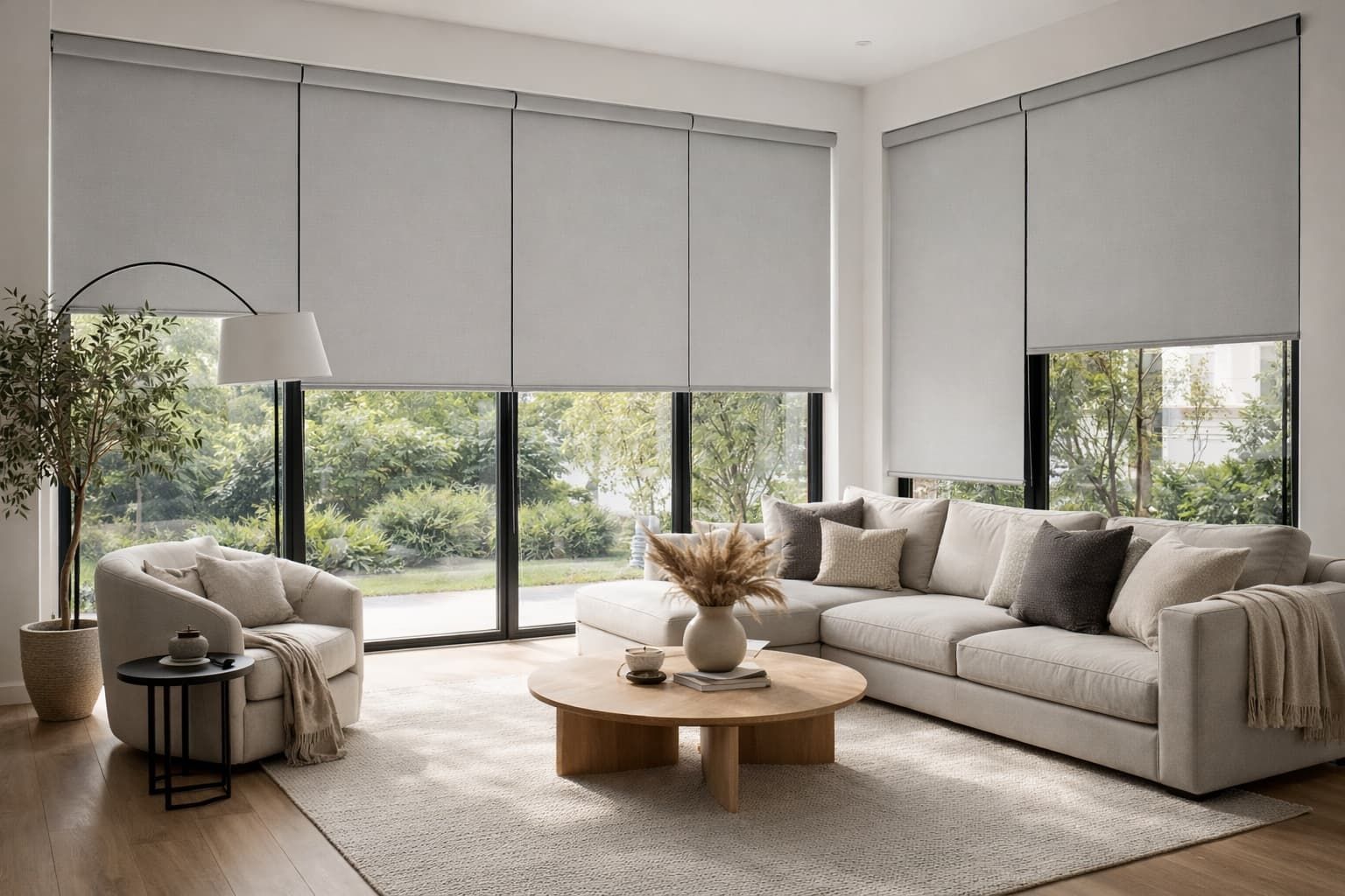 Roller blinds installed in modern Wollongong living room