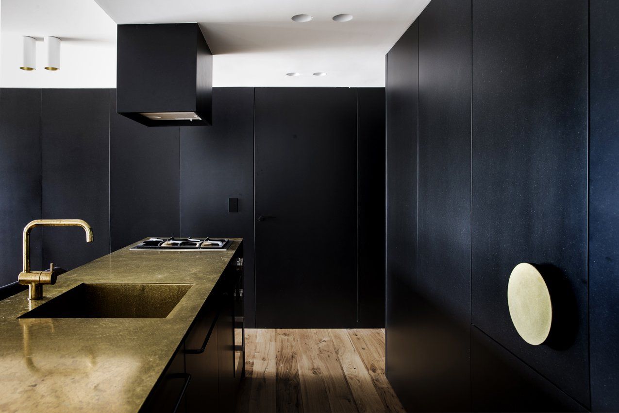 Finch, Joinery, Woolloomooloo, Project, Brass Kitchen, black kitchen, bespoke kitchen,