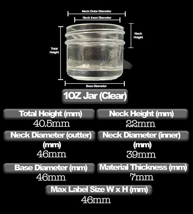 A picture of a 10oz jar with measurements on it