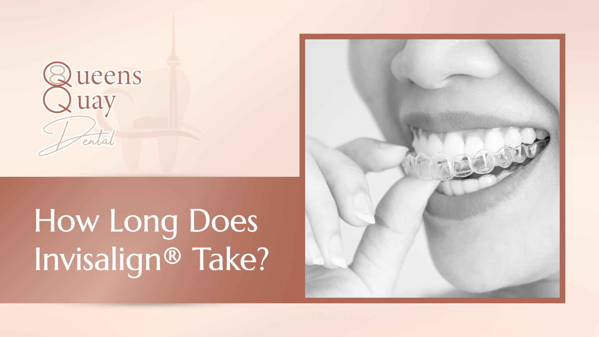 Woman putting in Invisalign aligners; text: 