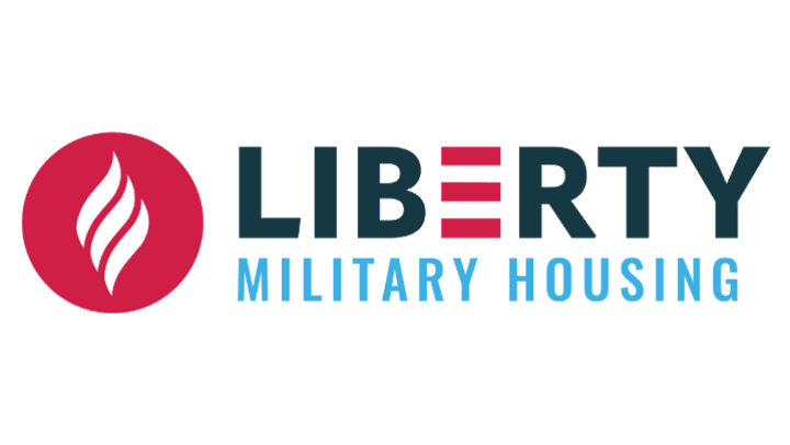 The logo for liberty military housing has a red circle with a flame in it.