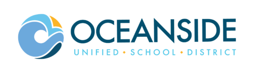 The oceanside unified school district logo is blue and white.