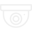 A minimalist white line-art icon of a dome security camera.