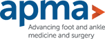 APMA logo with blue text and an orange arrow; the words