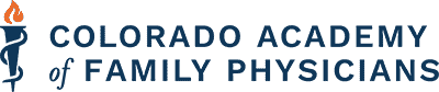 Logo for Colorado Academy of Family Physicians: a medical symbol with a flame, and text.
