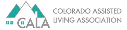 Logo of the Colorado Assisted Living Association; turquoise mountain range and house icon, gray text